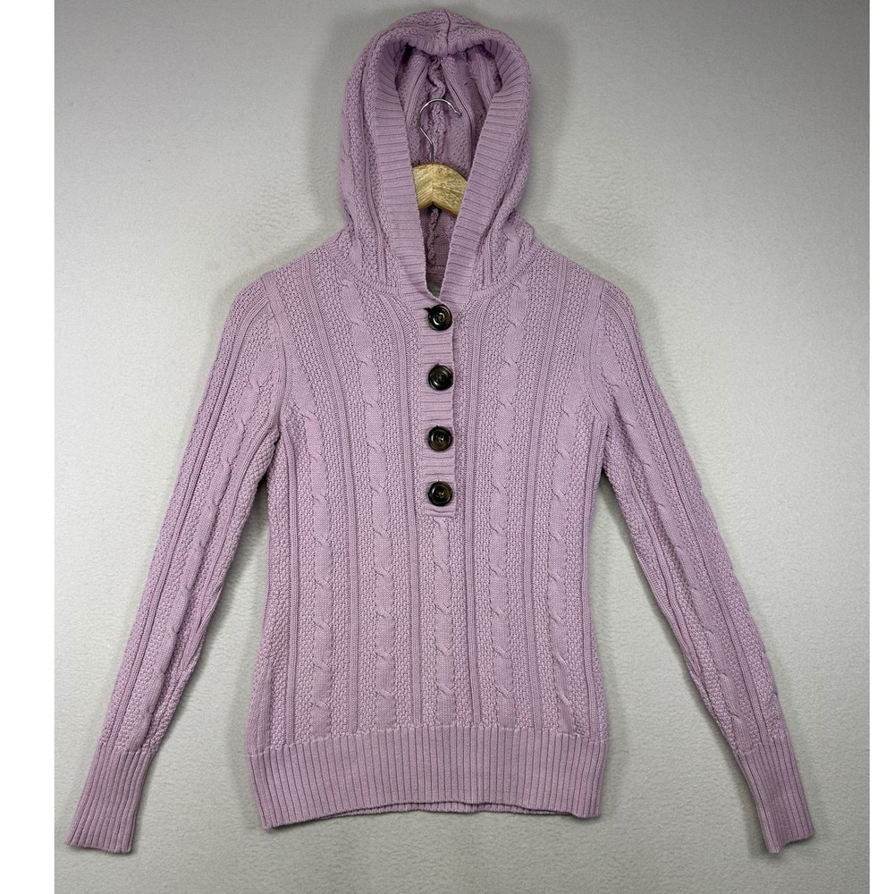 Pastel Soft Girl Old Navy Women XS Lilac Purple Cable Knit Henley Hooded Sweater